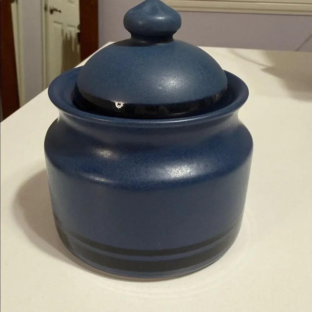 Pfaltzgraff Blue with Black Stripes Morning Light Covered Sugar Bowl